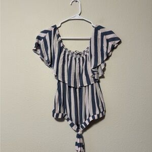 American Eagle Outfitters Navy and pink Striped top
